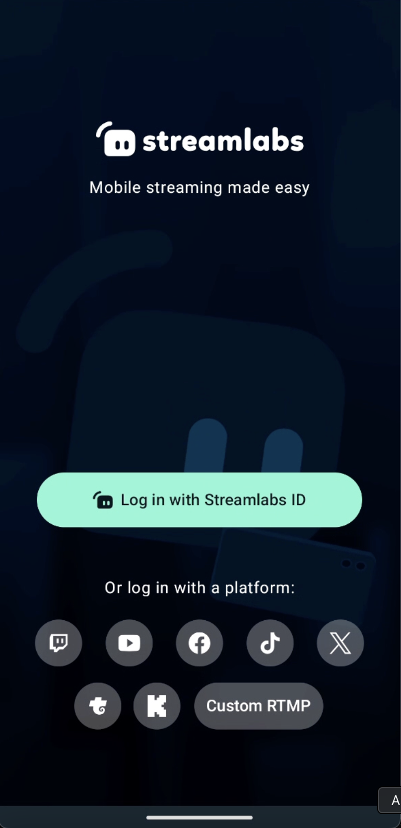 streamlabs mobile app android login window